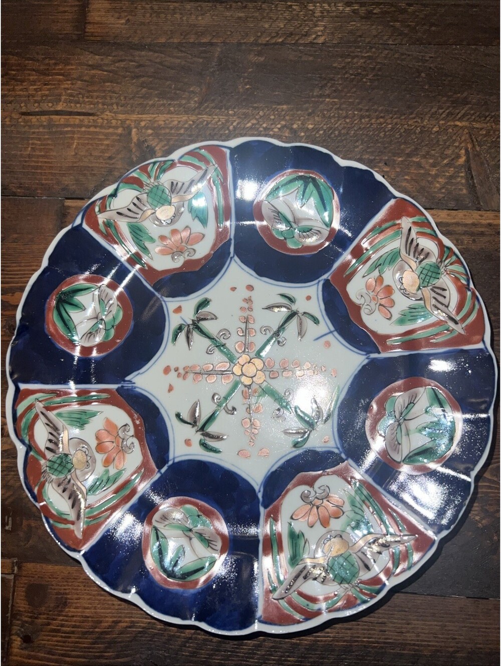 Antique Japanese scalloped edge phoenix bird & floral imari plate c.1890
